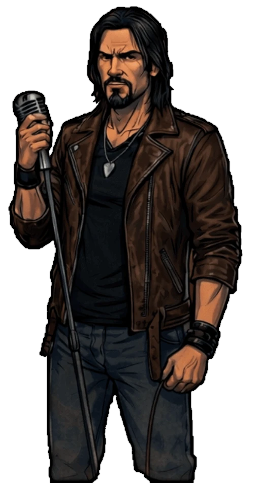 Gravelly voiced frontman performing on stage